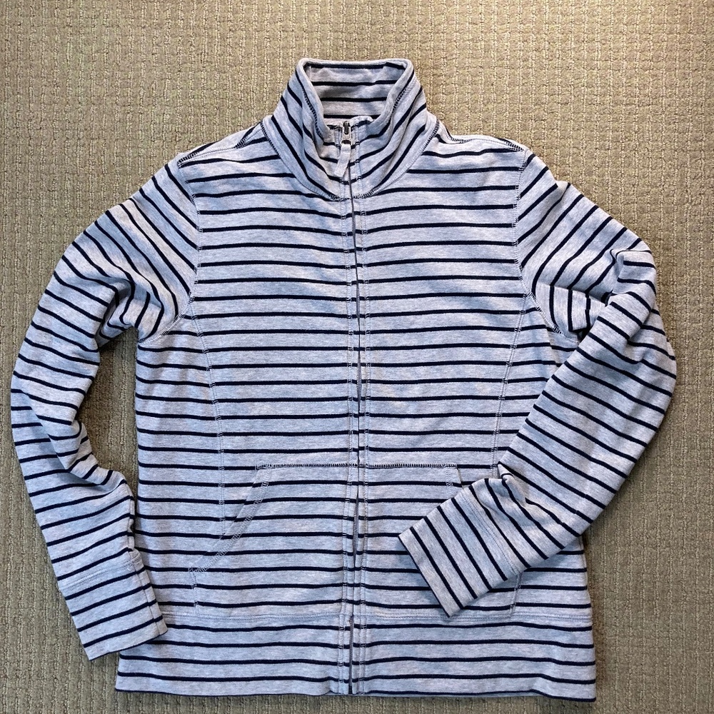 LLBean Women’s Ultrasoft Sweats Full Zip Jacket - XS Petite - Gray/Black Stripes